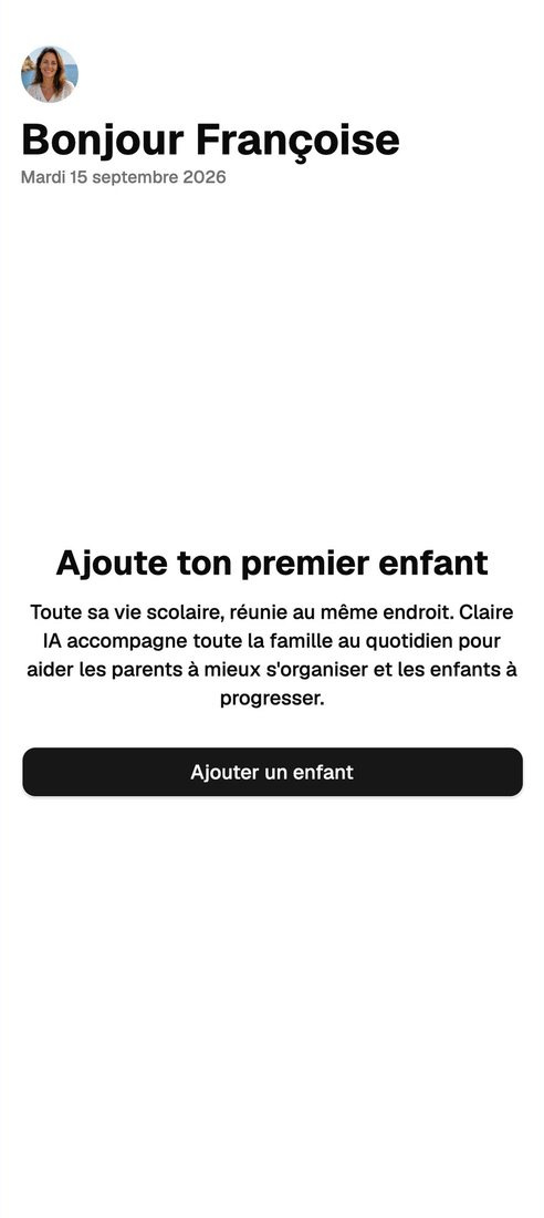 EduClair — ajout du premier enfant